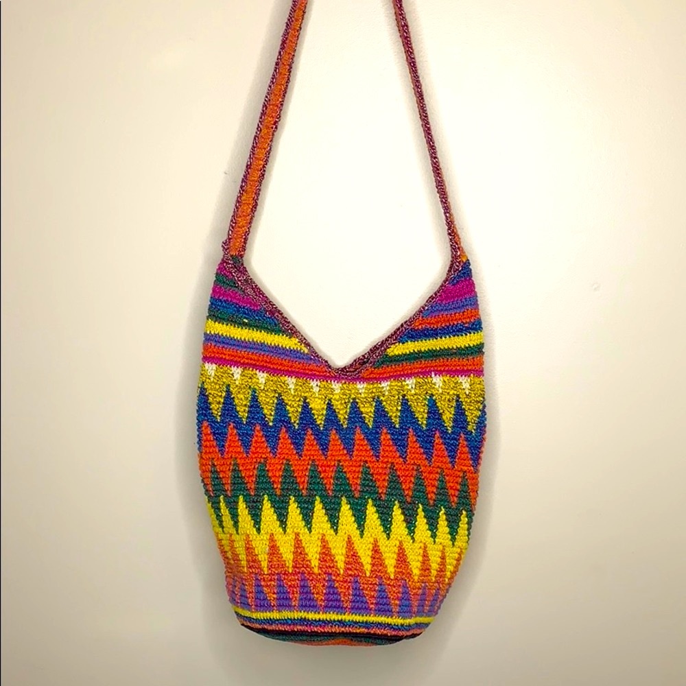 Large Stitch Bucket Bag | Colorful Chevron Design | Crossbody Satchel Hippie Bag